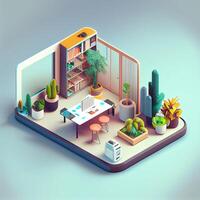 illustration of Office on smart phone, isometric diorama, land plot, pop color, colorful. Digitally generated image photo