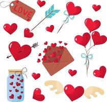 Collection of cute stickers with hearts. Love. Valentine's Day. High quality vector illustration.