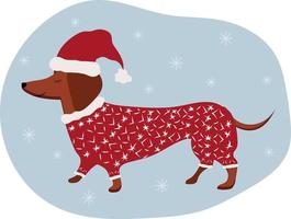 perro vestido como Papa Noel. perro tejonero. Navidad tarjeta. alto calidad vector ilustración.