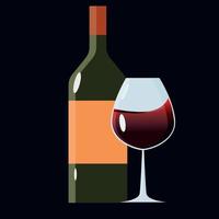 Bottle of wine and glass. Flat design. High quality vector illustration.