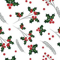 High quality vector pattern. Christmas pattern. Winter berries. Needles.