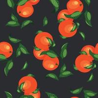 High quality vector image. Summer pattern with Sicilian oranges on a dark background.