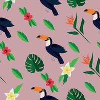 Exotic pattern with toucans and flowers. Place for text. High quality vector illustration.