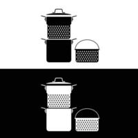 Pasta pot silhouette flat vector. Silhouette kitchen utensil icon. Set of black and white symbols for kitchen concept. Cookware icon for web. Kitchenware. vector