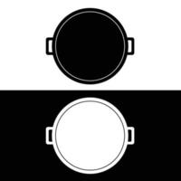 Pizza pan silhouette flat vector. Black and white bakeware icon for web. Collection of baking utensils for kitchen concept. Kitchenwares using in a oven. vector