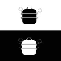 humeante maceta silueta plano vector. silueta cocina utensilio icono. conjunto de negro y blanco símbolos para cocina concepto. utensilios de cocina icono para web. batería de cocina. vector