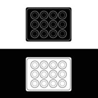 Muffin pan silhouette flat vector. Black and white bakeware icon for web. Collection of baking utensils for kitchen concept. Kitchenwares using in a oven. vector