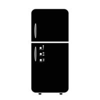 retro refrigerador plano silueta vector en blanco antecedentes. silueta utensilio icono. conjunto de negro y blanco símbolos para cocina concepto, cocina dispositivos, accesorios, artilugio, batería de cocina