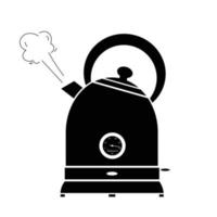 Electric kettle flat silhouette vector on white background. Silhouette cooking electric utensil icon. Set of black and white symbols for kitchen concept. Kitchen gadgets. Kitchenware