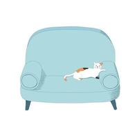 Cute cat isometric vector in cartoon style. Cat lay on the sofa. Collection of cats and furniture.