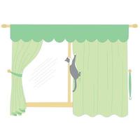 Cute cat vector in cartoon style. Cat play with curtain. Collection of cats and furniture.