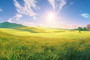 Natural landscape of green field with . photo