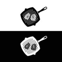 Grill pan flat silhouette vector. Silhouette kitchen utensil icon. Set of black and white symbols for kitchen concept. Cookware icon for web. Kitchenware. vector