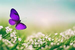 un hermosa mariposa en el jardín con ai generado foto