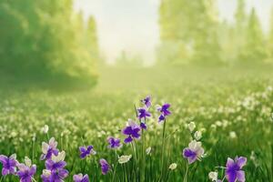 The spring flower field with . photo