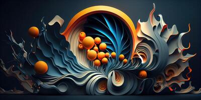 illustration of a futuristic abstraction, featuring a 3D background with dynamic shapes and colors photo
