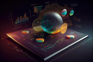 illustration of crypto market data, chart, silhouette crypto currency market, isometric, colorful gradient background photo