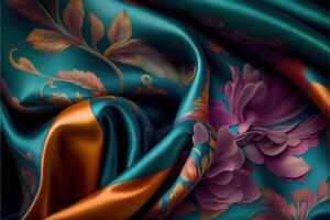 illustration of soft silk colorful fabric, texture and background photo