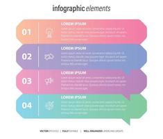 El vector de diseño de infografías y los iconos de marketing se pueden utilizar para el diseño de flujo de trabajo, diagrama, informe anual, diseño web. concepto de negocio con 4 opciones, pasos o procesos.