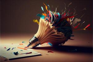 illustration of bright idea for business, education, star up growth, light bulbs on dark background, idea concept photo