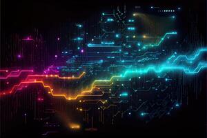 generativo ai ilustración de tecnología antecedentes con resumen digital código movimiento ciberespacio. resumen alto - tecnología neón antecedentes para comunicación concepto con digital fluir foto