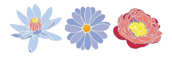 un conjunto de contornos de flores en pastel colores en un plano estilo.minimalista diseño y delicado sombras de flor brotes en un blanco antecedentes. vector ilustración.