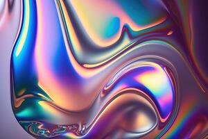 illustration of holographic liquid background. Holographic iridescent backdrop. Pearlescent gradient and foil effect for design prints. Rainbow metal photo