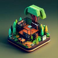 illustration of Office on smart phone, isometric diorama, land plot, pop color, colorful. Digitally generated image photo