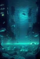 illustration of bio luminescent city under water photo