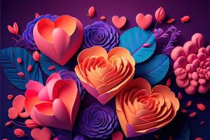valentines day background, love heart shape make by rose, cherry blossom, daisy flowers... . Neural network generated art. Digitally generated image. Not based on any actual scene or pattern. photo