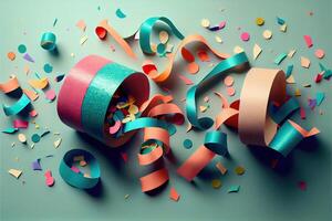 illustration of confetti and paper streamer as party decoration photo