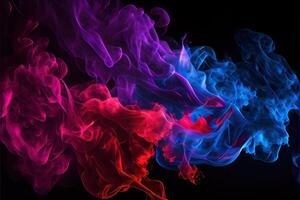 illustration of Dramatic smoke and fog in contrasting vivid red, and purple, viva magenta colors. Vivid and intense abstract background or wallpaper. photo