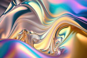 illustration of holographic liquid background. Holographic iridescent backdrop. Pearlescent gradient and foil effect for design prints. Rainbow metal photo