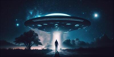 illustration of a reflecting on the meaning of life after having a profound encounter with a UFO photo