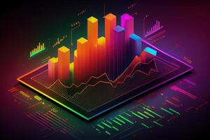 illustration of crypto market data, chart, silhouette crypto currency market, isometric, colorful gradient background photo