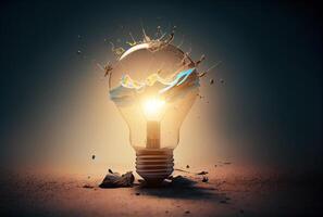 illustration of bright idea for business, education, star up growth, light bulbs on dark background, idea concept photo