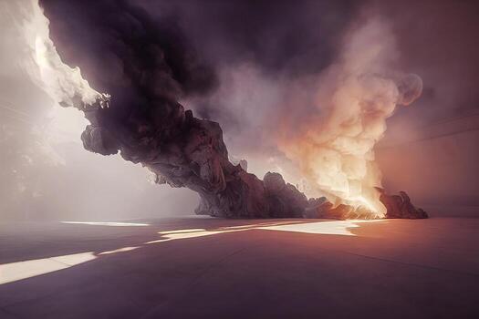 illustration of White curve fog, smoke, clouds, fire and dark background with spotlight. Abstract illustration art. Pattern texture, use for ad, poster and template, business.Digital art photo