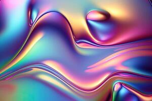 illustration of holographic liquid background. Holographic iridescent backdrop. Pearlescent gradient and foil effect for design prints. Rainbow metal photo