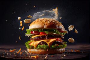 illustration of superbly delicious cheeseburger with lot of cheese photo