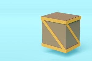 3d wooden crate isolated on blue background. 3d illustration render, clipping path photo