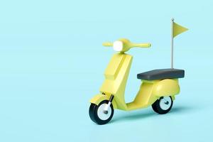 Online delivery or online order tracking concept, Fast package shipping with scooter, flag isolated on blue background. 3d illustration render, clipping path photo