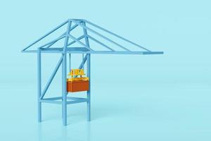 3d container gantry crane isolated on blue background. logistic import export concept, 3d illustration render, clipping path photo