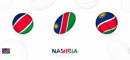 Deportes íconos para fútbol, rugby y baloncesto con el bandera de Namibia. vector