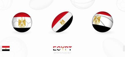 Sports icons for football, rugby and basketball with the flag of Egypt. vector