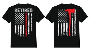 Retired Firefighter Axe Flag T Shirt Design vector