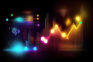 illustration of crypto market data, chart, silhouette crypto currency market, isometric, colorful gradient background photo