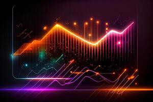 illustration of crypto market data, chart, silhouette crypto currency market, isometric, colorful gradient background photo