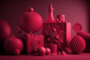 illustration of abstract viva magenta painted texture as concept background with copy space. Pattern in trendy color 2023 year Viva Magenta. Idea and texture backdrop photo