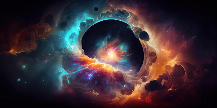 illustration of abstract fantastic space of the universe. Space background with nebula and stars. Dark space background with an unknown planet, flashes of light in space photo