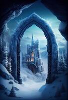 illustration of enchanting winter castle in a magical snowy landscape photo